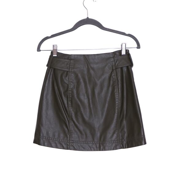 FREE PEOPLE Feelin Fresh Vegan Mini Skirt Olive Green Front Asym Zip Women's 0 - Picture 2 of 8